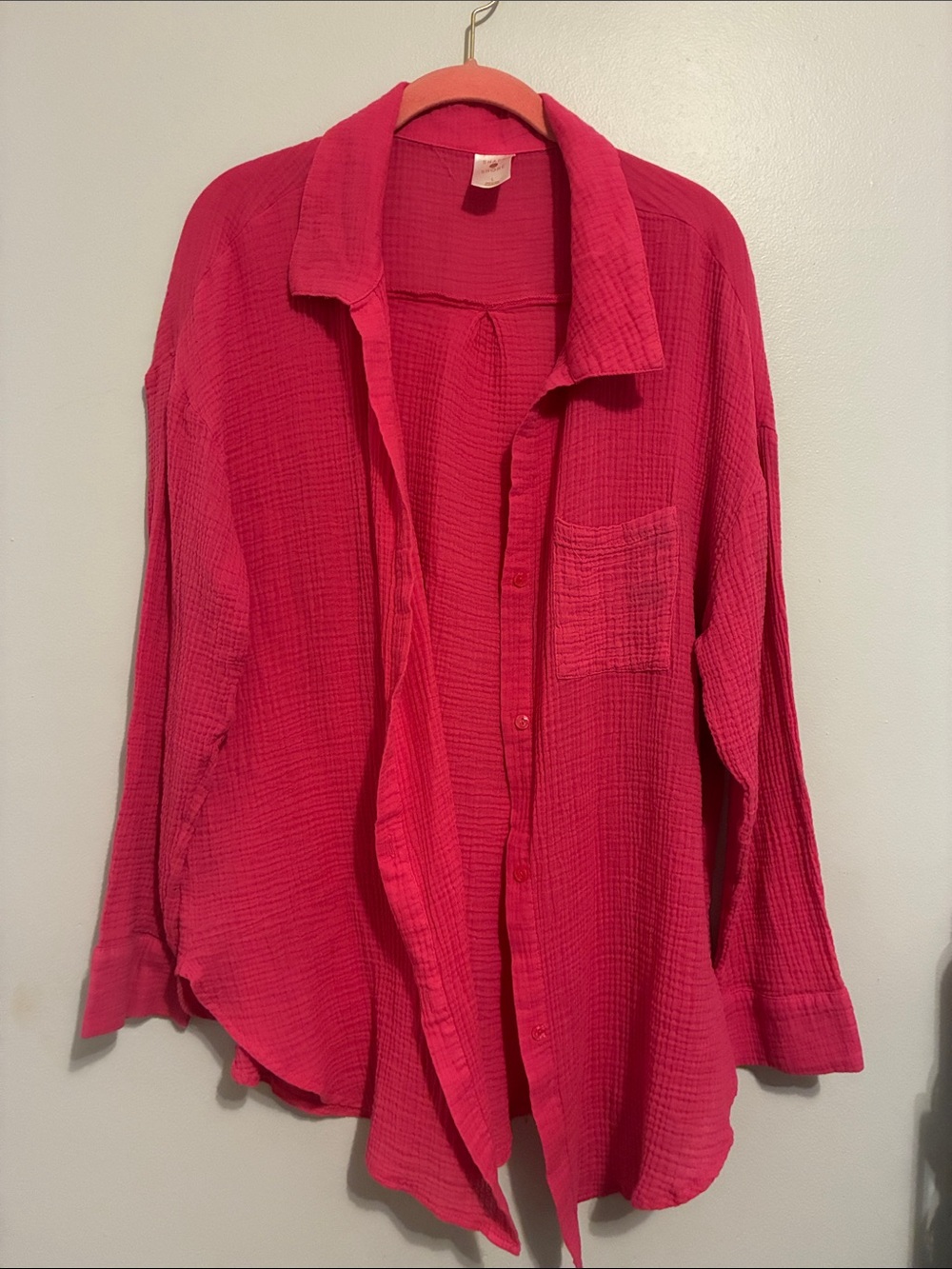 Shade & Shore Hot Pink Button-Front Gauze Shirt